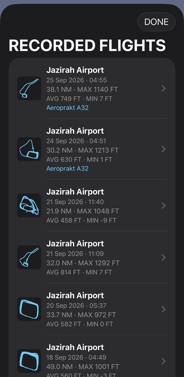 Recorded flights with their tracks